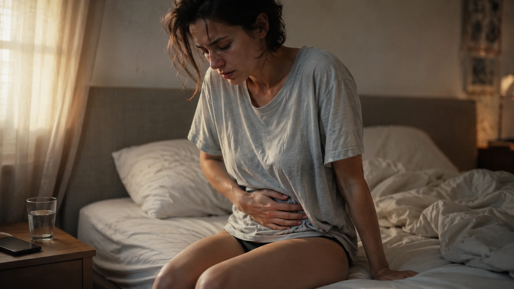 une femme qui a envie de vomir le matin au réveil