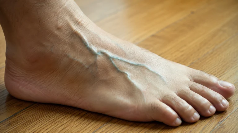 Veine gonflée au-dessus du pied