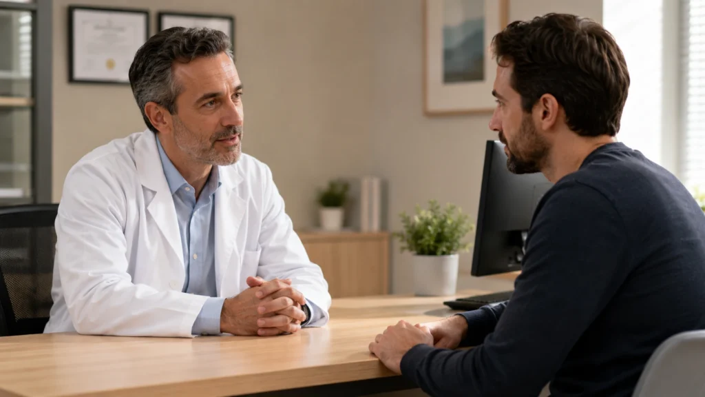 un homme qui consulte un médecin pour un problème d'éjaculation