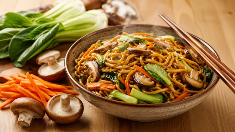 un bol de nouilles chinoises avec des légumes