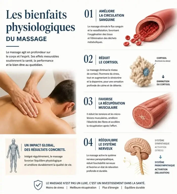 Infographie sur les bienfaits du massage sur tours pour la santé et le bien-être