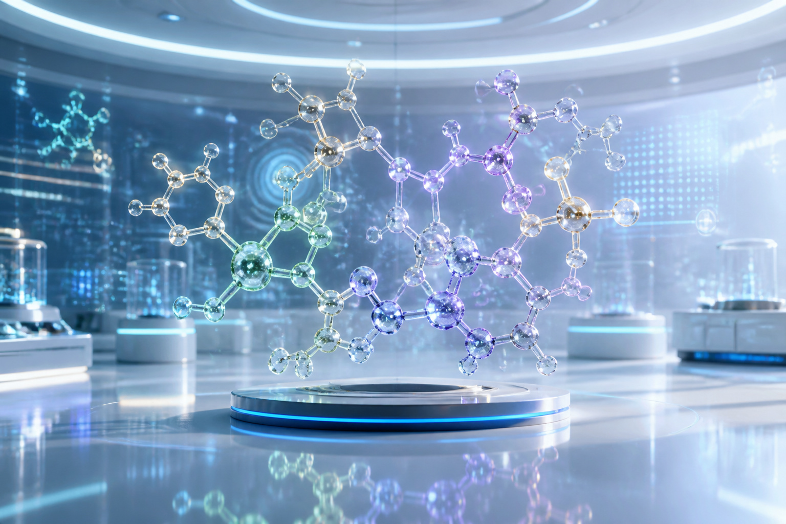 Molecules lumineuses dans un labo futuriste
